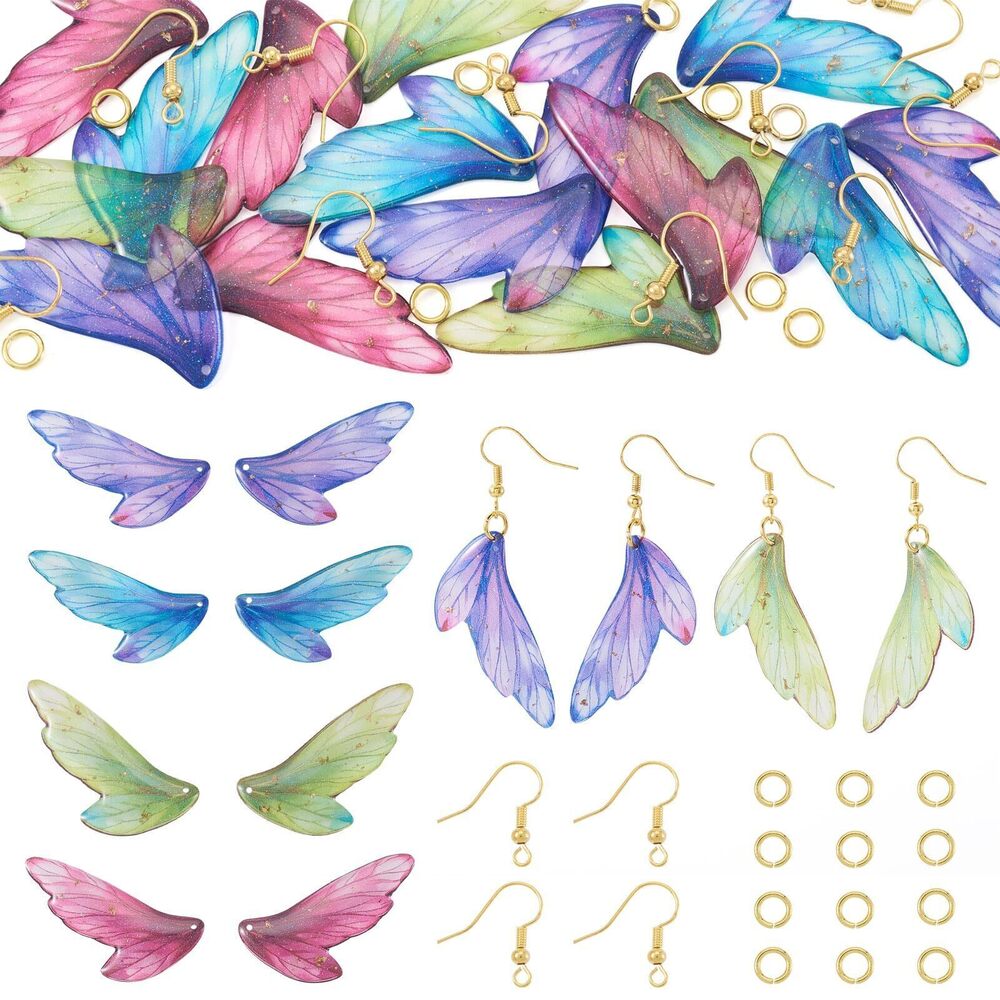 4484 16Pcs Resin Butterfly Wing Charms Colorful Feather Earring Charms